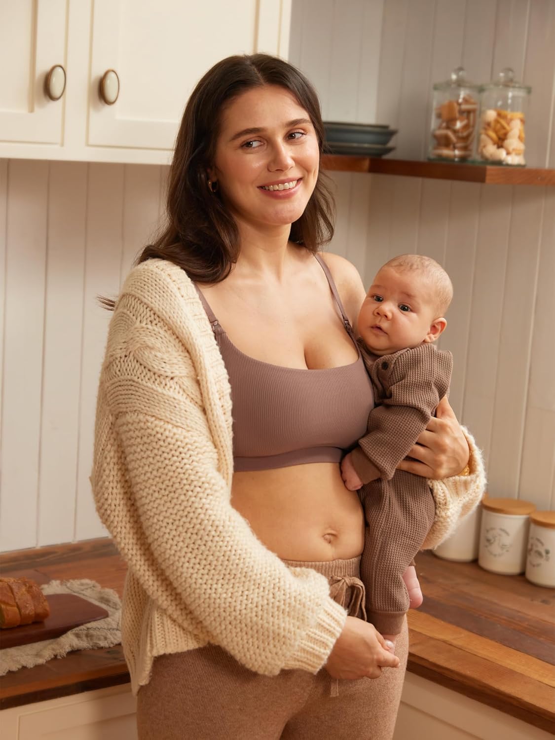 MOMANDA Ribbed Nursing Bras for Breastfeeding Soft Lift Maternity Sleep Bra Wireless Seamless Comfy Bralettes