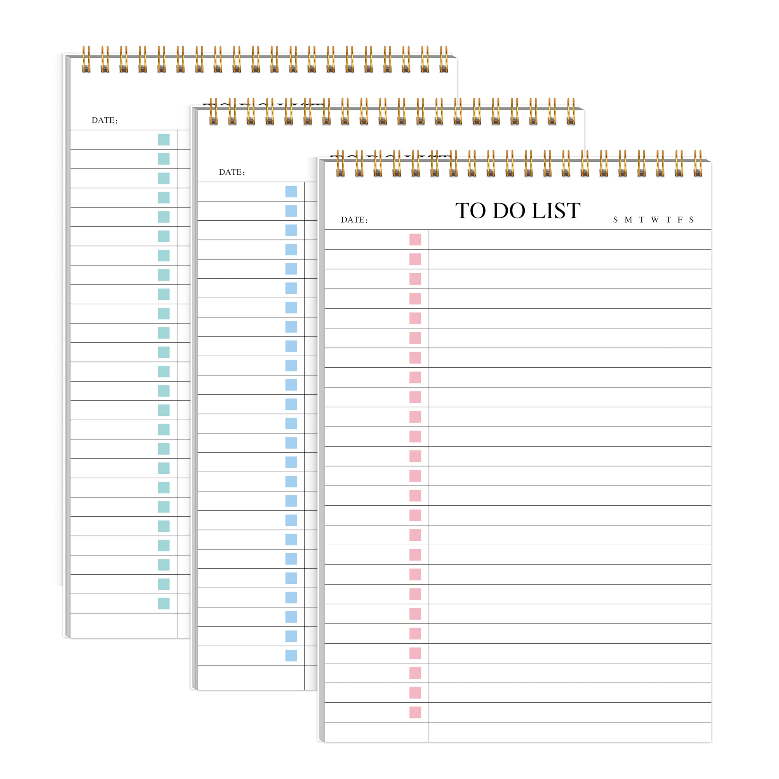 KAICN 3Pcs To Do List Notepad,Undated Daily Planner Notebook With To Do List Notepad,Planner Spiral Checklist for School Office A5 Size