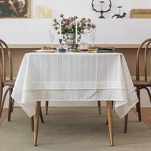Mantel blanco rectangular, mantel bordado vintage de algodón, cubierta cuadrada de mesa para boda, fiesta, evento, banquete, cocina, picnic,