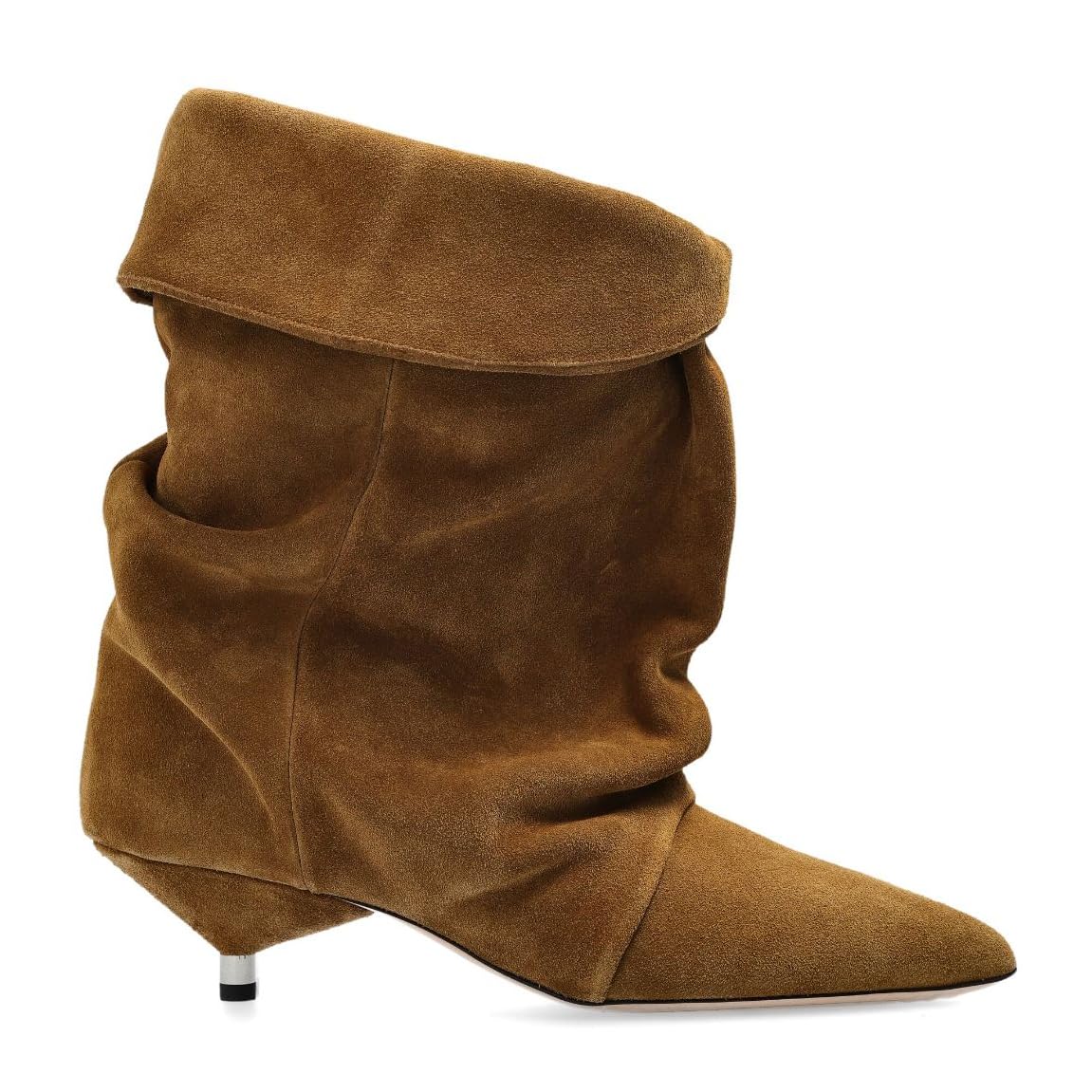 Womens Suede Ankle Boots Kitten Heel Pointed Toe Slouchy Fold Boots Slip On Causal Winter Cowboy Short Booties