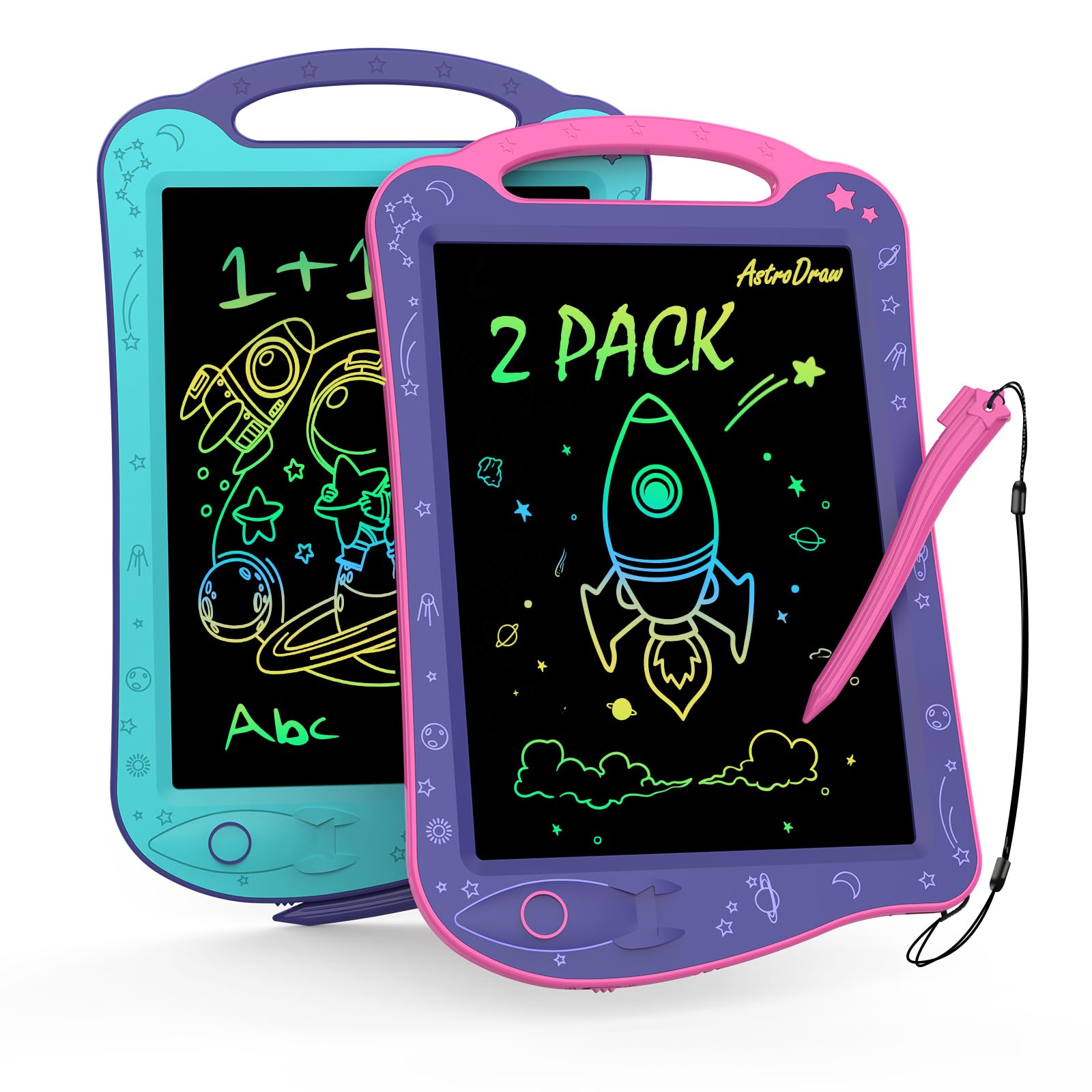 HOMESTEC AstroDraw - 2 Pezzi Tavoletta Grafica Bambini, Giochi Bambini 2 3 4 5 6 Anni, Lavagnetta Cancellabile Bambini con Maniglia, Regali di Compleanno per Ragazzi e Ragazze