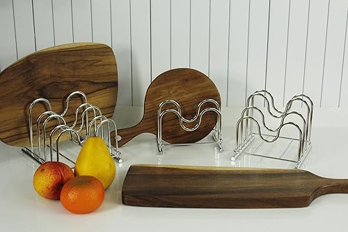 Miniatura 7 de LENITH Soporte para tabla de cortar de alambre de acero inoxidable 304, organizador de tabla de cortar para cocina con 2 seccionales