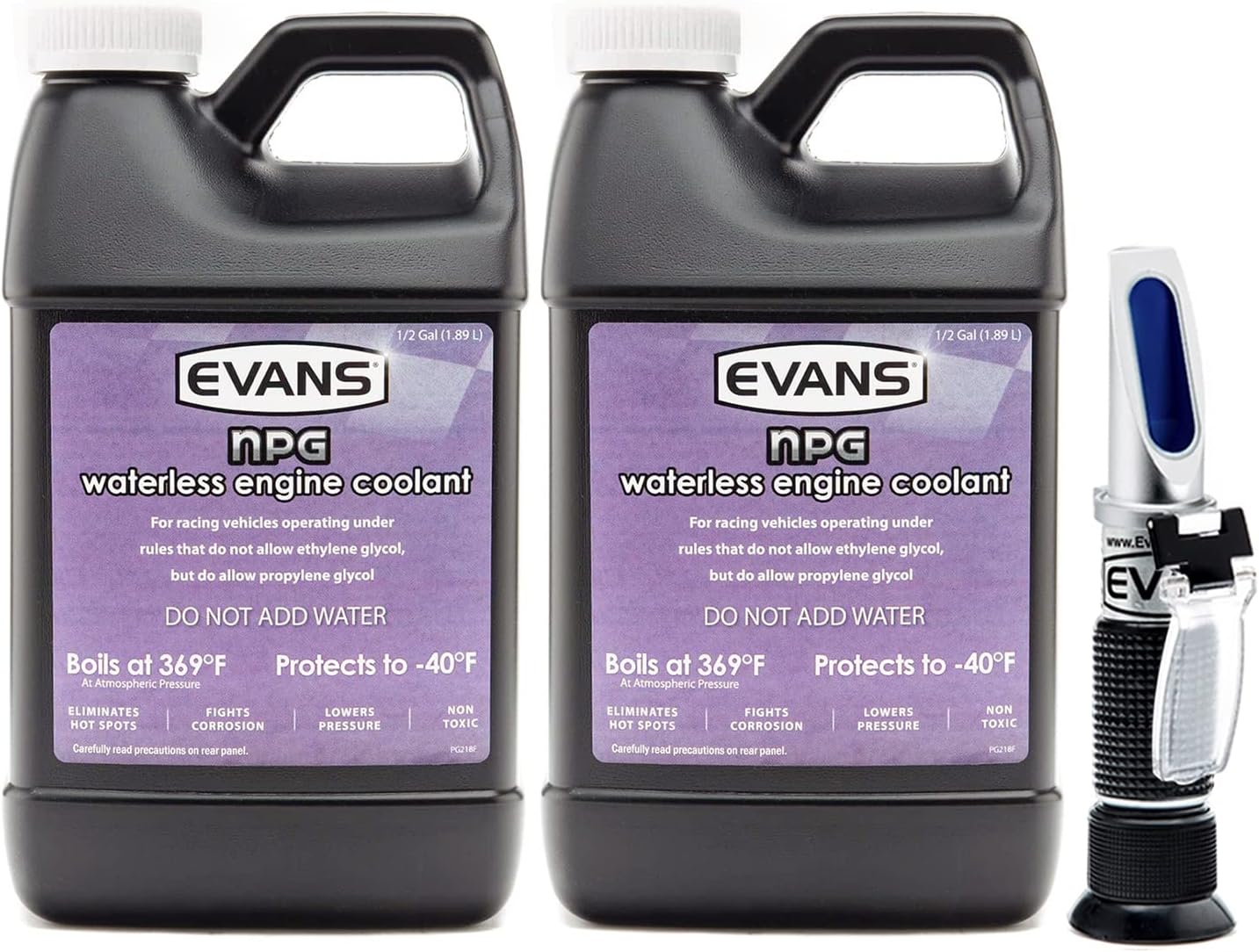EVANS Coolant EC10064 Waterless Specialty Coolant (NPG), 64 fl. oz., 2 Pack, and Analog Refractometer E2196 Designed to Accurately Test for Residual Water Content