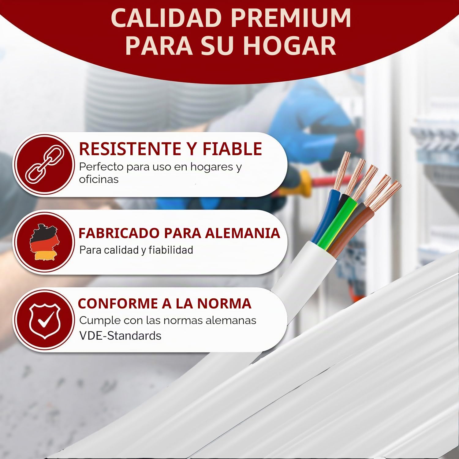 MAS Premium De 5 a 100 m de manguera de plástico H05VV-F 2, 3 o 5 x 0,75; x1; x1,5 o x2,5 y 4G0,75, cable flexible para dispositivos (H05VV-F 5G1 WS, 40 m)