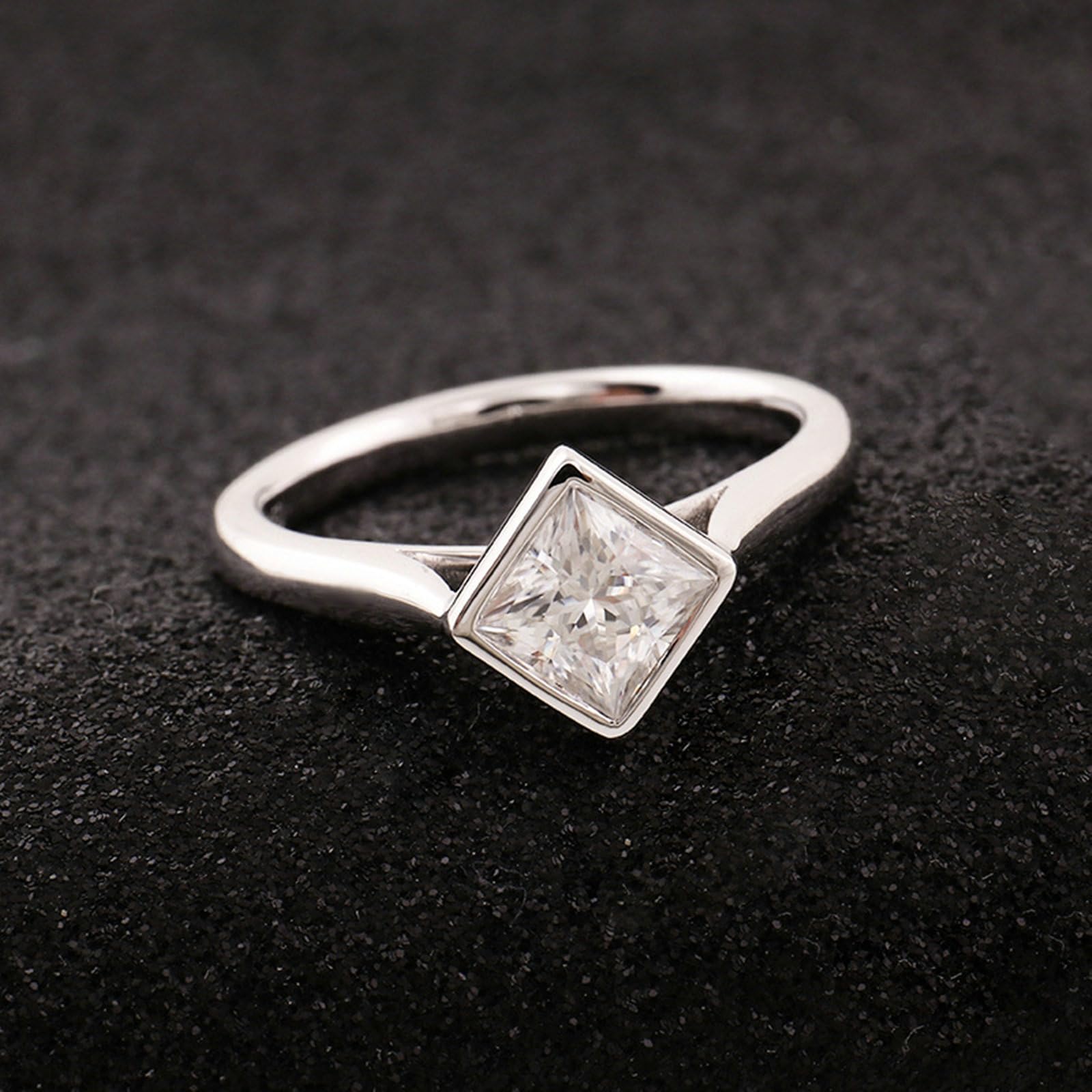 Beydodo Anello da donna in oro bianco, 750 585 375, da donna, solitario con moissanite quadrata, anelli di fidanzamento, senza nichel, misura 50 – 62, 12 (16,6), metallo prezioso Gemma, Moissanite