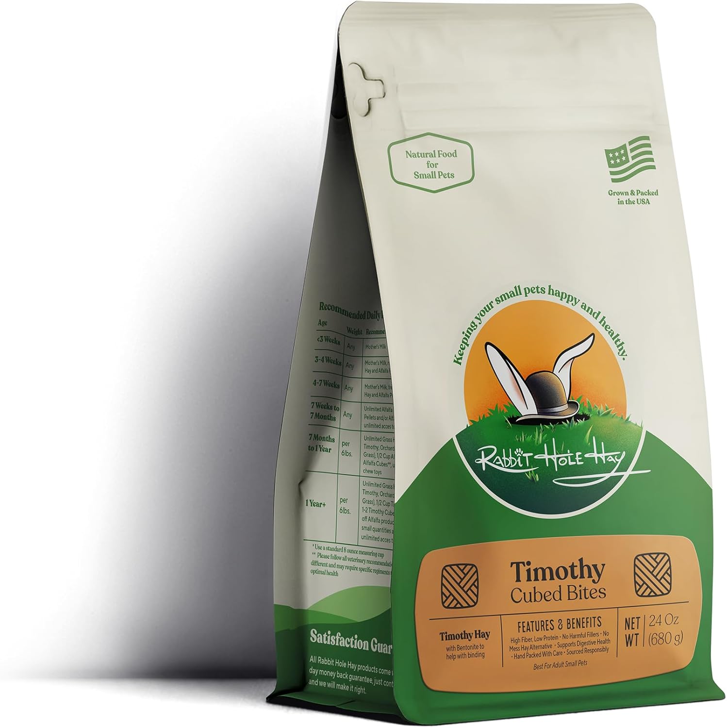 Rabbit Hole Hay - All Natural Timothy Hay Cubed Bites for Small Pets - 24 oz - Premium High Fiber