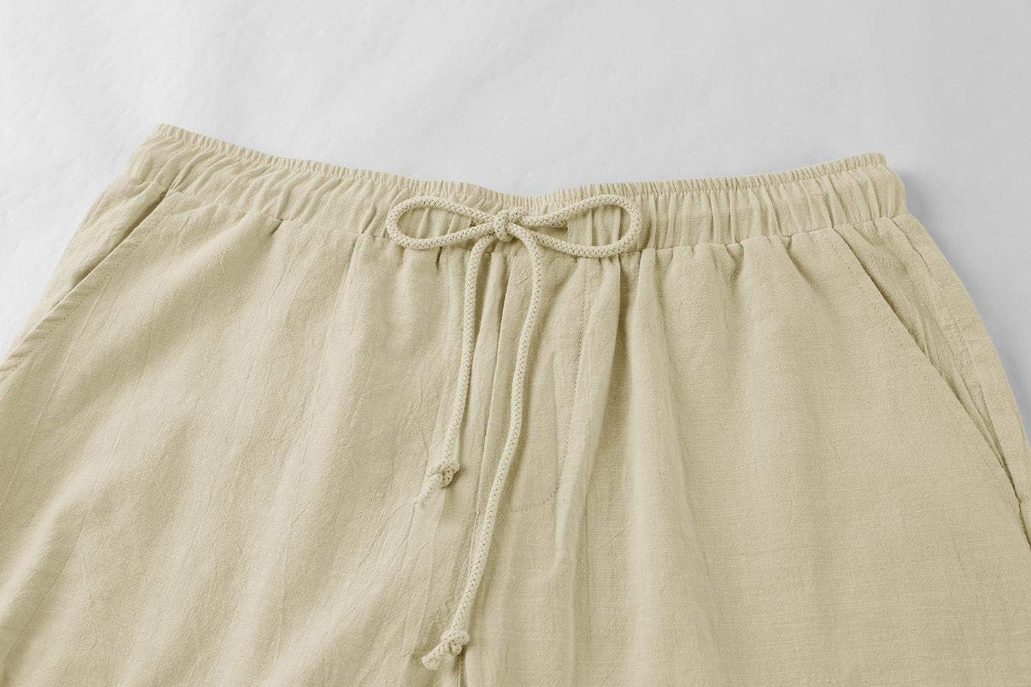 Runcati Pantalones cortos de lino para hombre, bermudas, ligeros, elásticos, informales, con 2 bolsillos