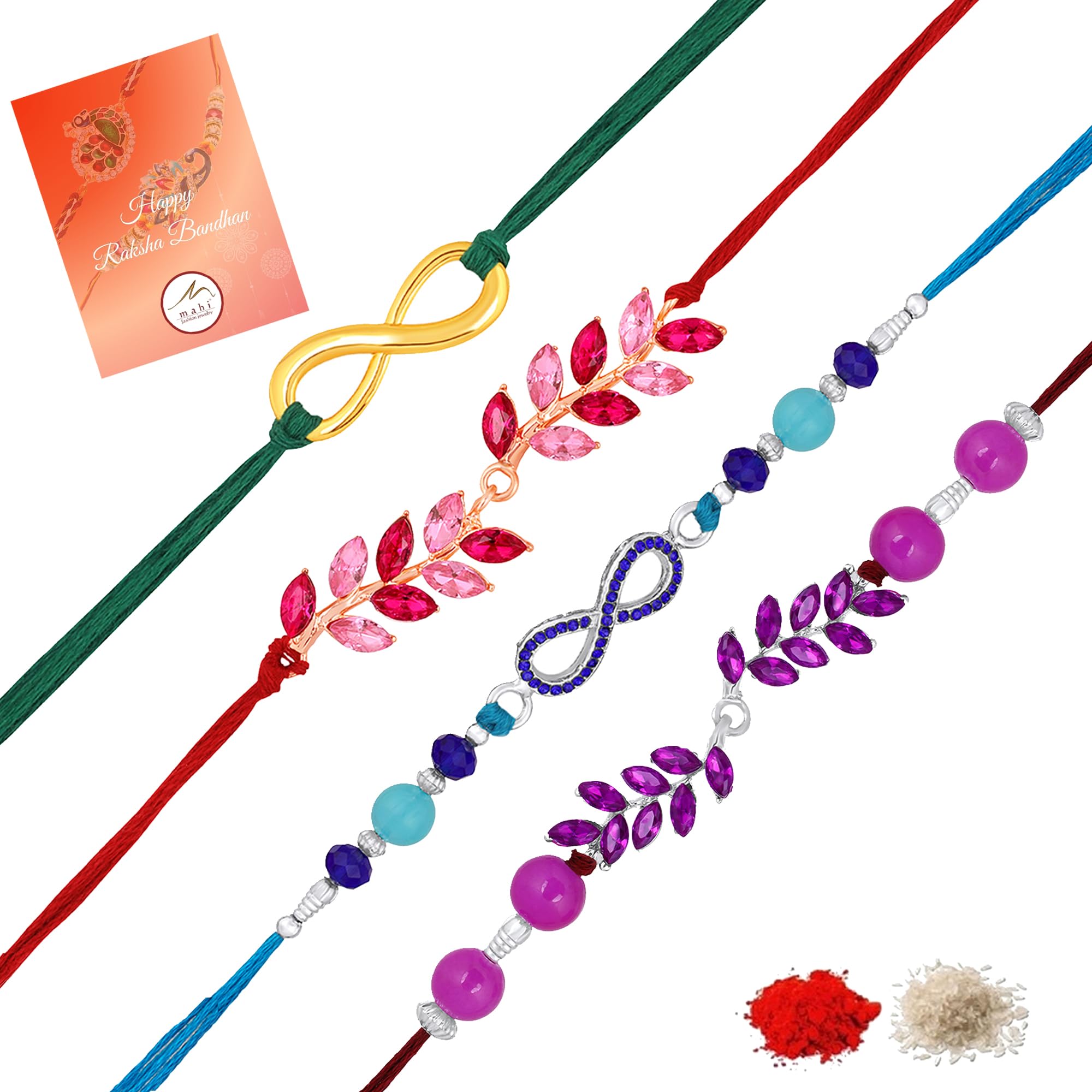 Mahi Combo of 4 Multicolor Crystals Rakhis with Leaf and Infinite Design for Brother, Bhai, Bro (RCO1105709M) (B0D814G3JK) Amazon Price History, Amazon Price Tracker