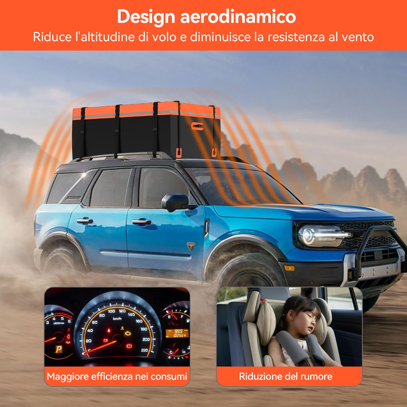 YU YUSING Box da Tetto Auto 600 L, Borsa da Tetto Pieghevole e Impermeabile, Baule Auto Tetto in PVC 500D, 8 Ganci e 8 Cinghie di Rinforzo, Compatibile con/senza Portapacchi, Arancione
