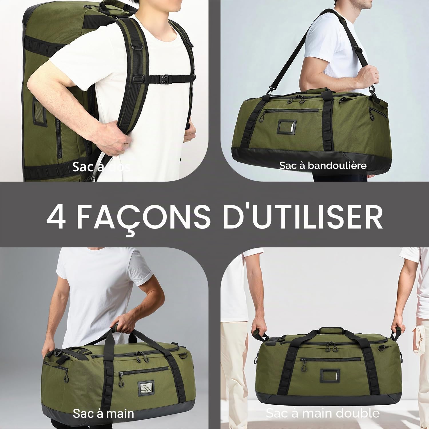 TUGUAN Grande Sac de Voyage Homme 100L XL Sac de Sport Femme 3 en 1 Sac à Dos, Sac à Main & Bandoulière Imperméable pour Randonnée Camping Voyage, Vert