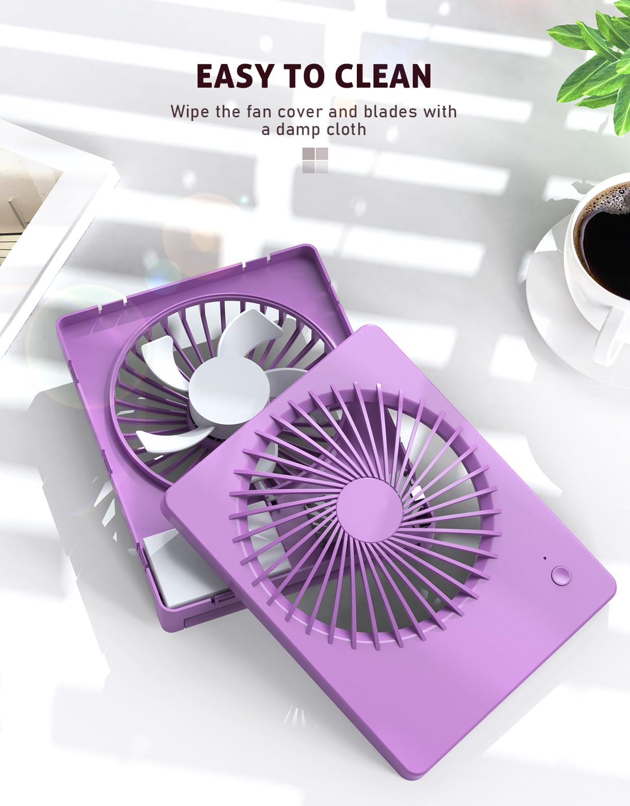 Zuvas Ventilatore da scrivania a batteria, ricaricabile, inclinabile a 180°, ultra silenzioso, piccolo, portatile, regolabile a 3 velocità, forte, ventilatore per ufficio, camera da letto, casa
