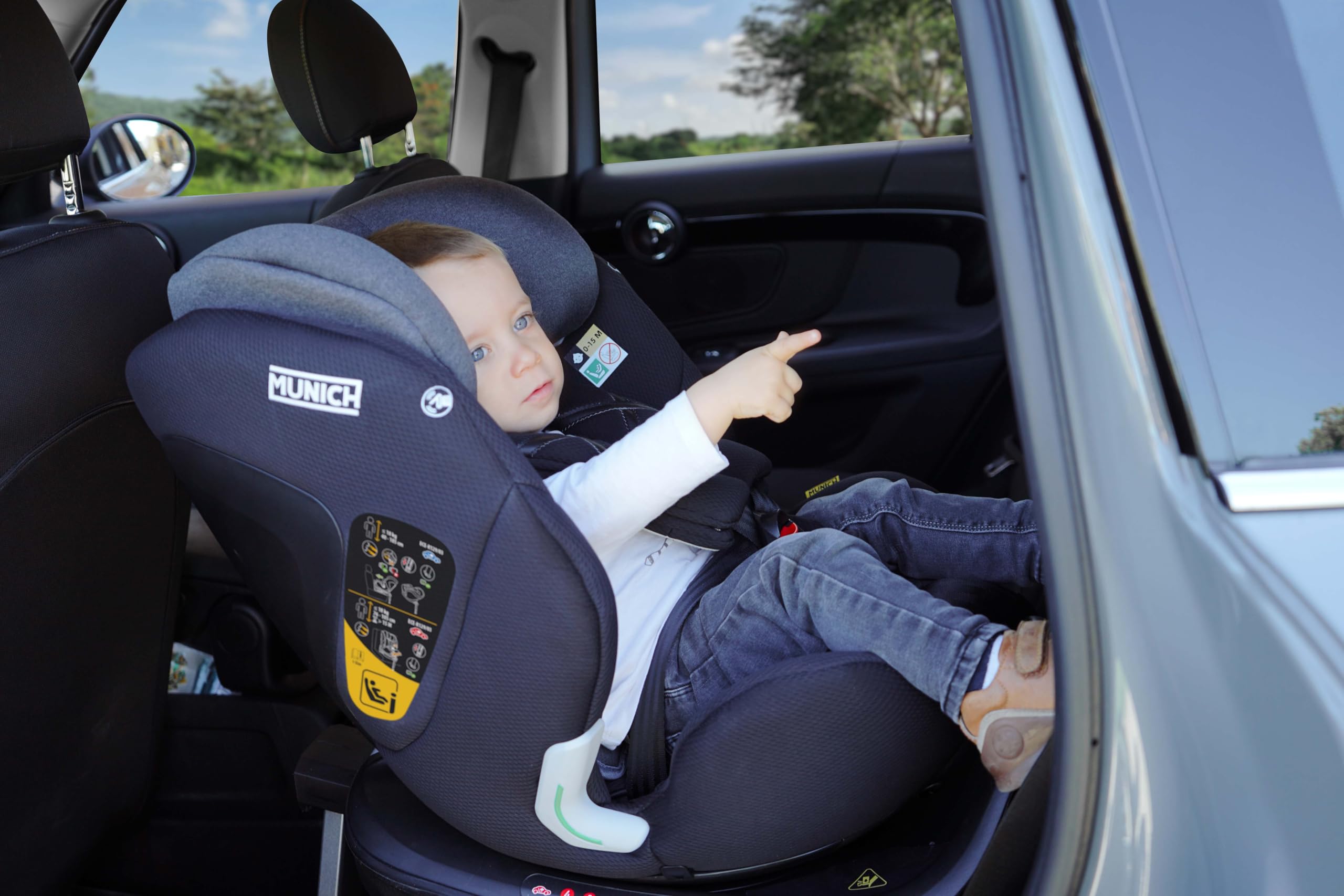 MUNICH Silla de coche bebé Mun60 giratoria 360º con isofix y support leg, multiedad para niños 40 a 150 cm (0 a 12 años) reclinado óptimo para el bebé, SPORT&FASHION, Color Dark Grey