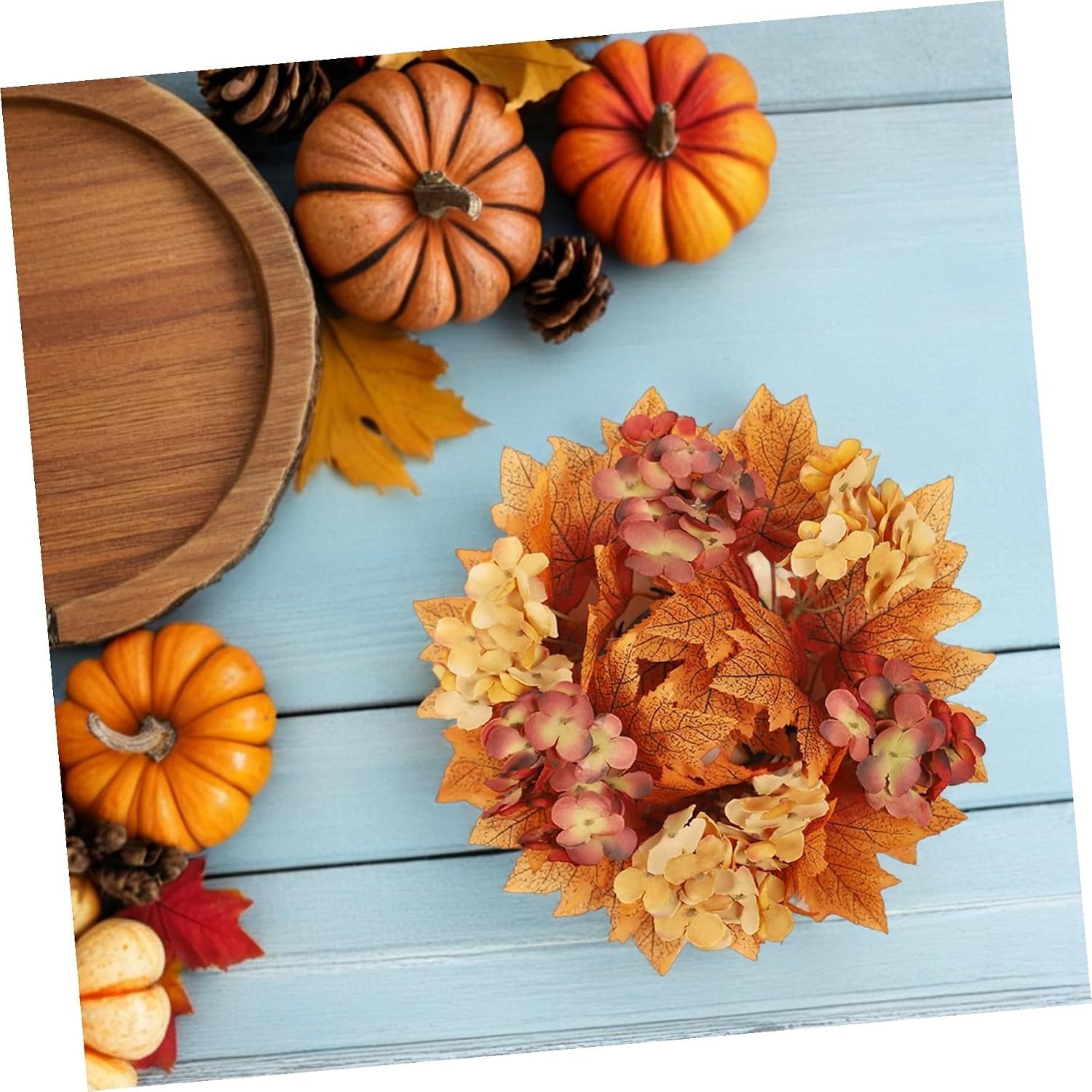 Hemobllo 2pcs Autumn Candle Rings for Pillar Candles Handwoven Artificial Maple Leaf Wreaths Safe Materials Easy Maintenance Thanksgiving Centerpieces for Fall Wedding Party Table Decor
