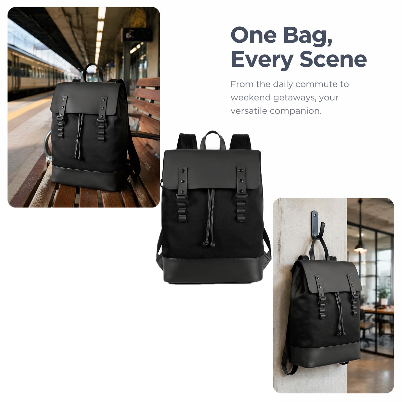16 pulgadas portátil Oxford mochila impermeable bolso de viaje de negocios Casual Carryall,Black