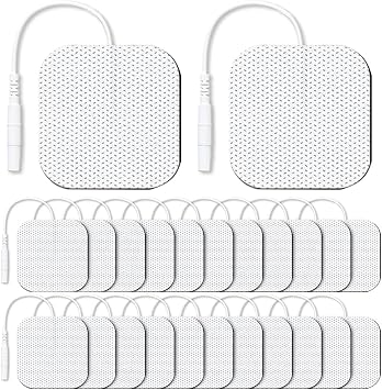 TENS Machine Pads, 24 Pcs 50 x 50mm TENS Pads Replacement with 2mm Connector, Latex-Free TENS Machine Replacement Pads, Reusable