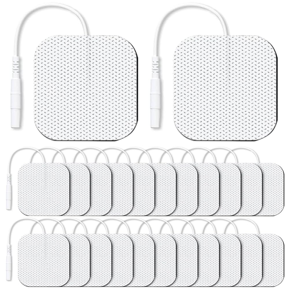TENS Machine Pads, 24 Pcs 50 x 50mm TENS Pads Replacement with 2mm Connector, Latex-Free TENS Machine Replacement Pads, Reusable