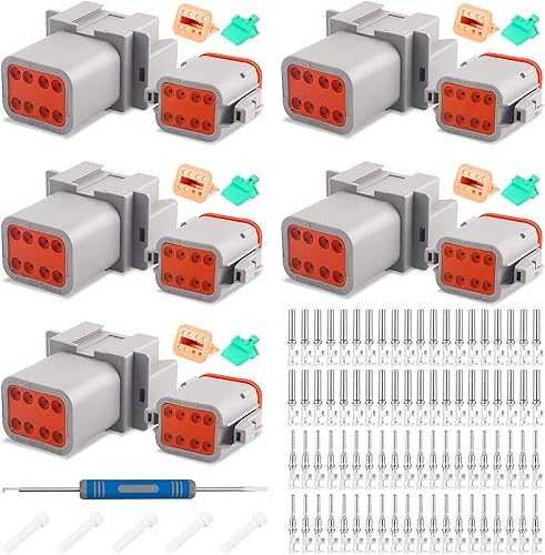 JRready Conector gris Deutsch DT de 8 pines, tamaño 16 contactos estampados 14-18AWG, tapones de sellado, conectores eléctricos automotrices
