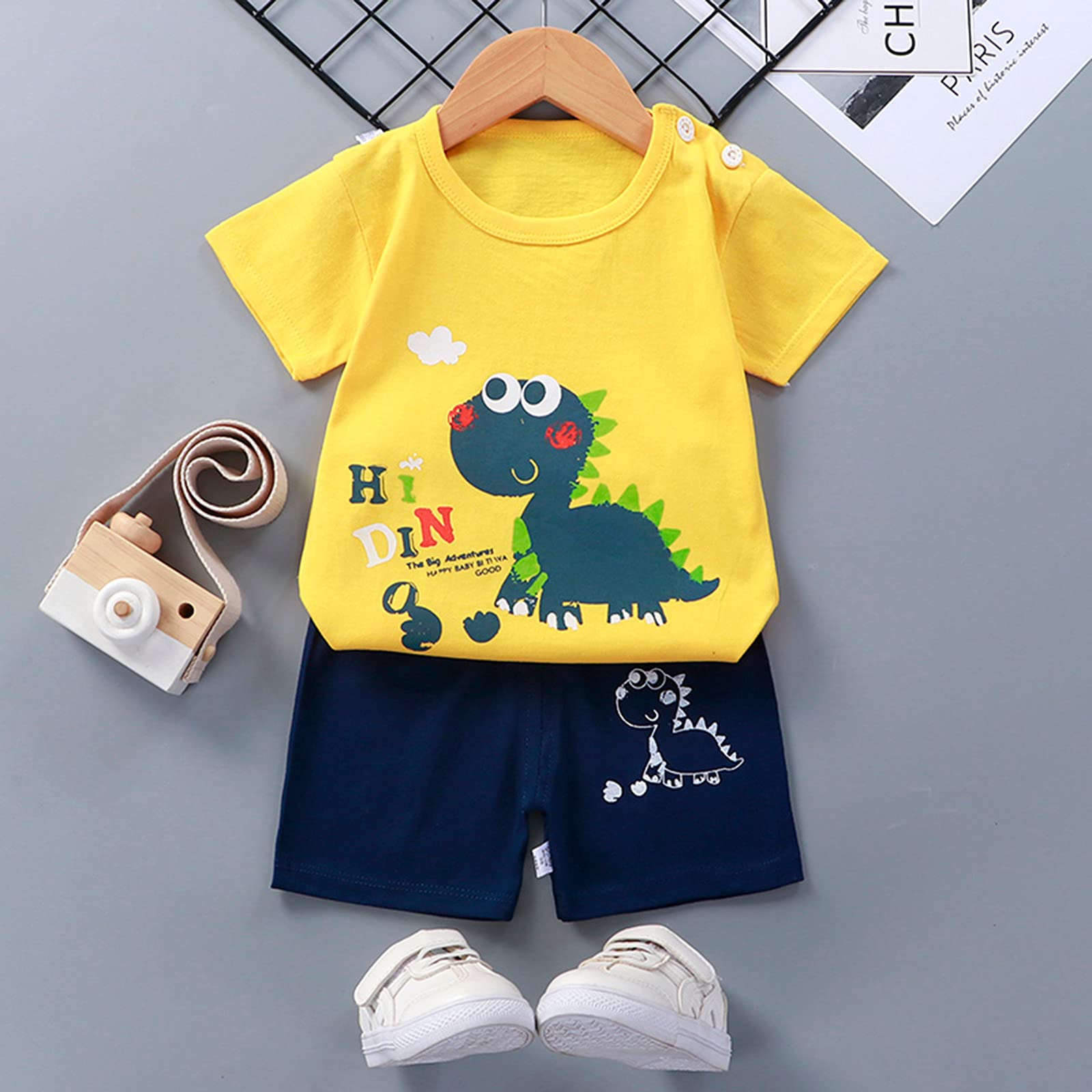 Enfants Bébé Garçons 2 Pcs Dinosaure Vêtements T-Shirt Tops À Manches Courtes + Pantalons Tenues Été Vetements pour 1-6 Ans