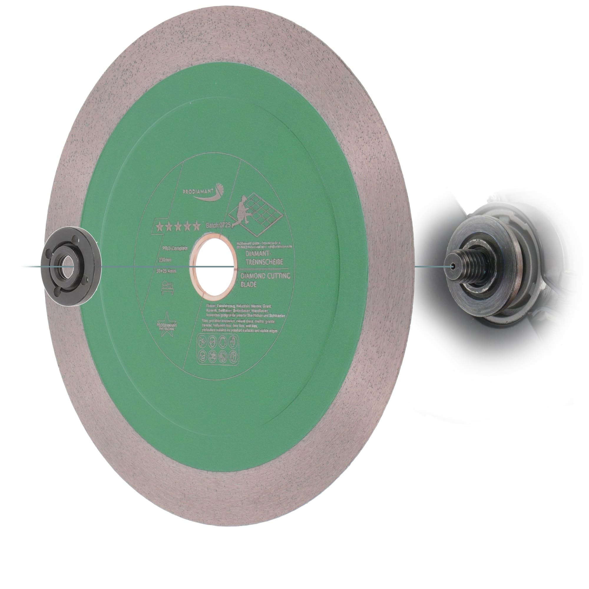 PRODIAMANT PRO-Complete Disque diamant carrelage - 230 mm x 30 mm - Avec anneau de réduction à 25,4 mm - Pour carrelage, grès cérame, céramique, pierre naturelle - Segment sandwich de 25 mm