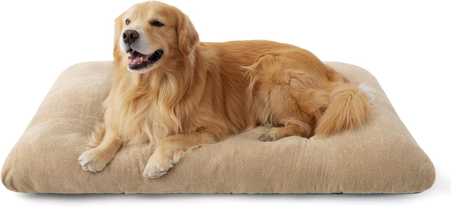 Bedsure Washable XXL Dog Bed for Crate, Giant Comfort Fluffy Plush Pet Pillow Bed Kennel Pad with Non-Slip Bottom, Machine Washable Pet Sleeping Mat for Jumbo, 47"x29", Brown 47"L x 29"W x 3"Th (XXL-Crate) Brown