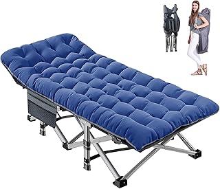 MOPHOTO Camp Bed with Mattress, Portable Fold Up for Outdoor Travel,190x71 Extra Wide Foldable Camping Cot, Guest Bed, Camp Beds for Adults, Office, Support 200KG(Blue)