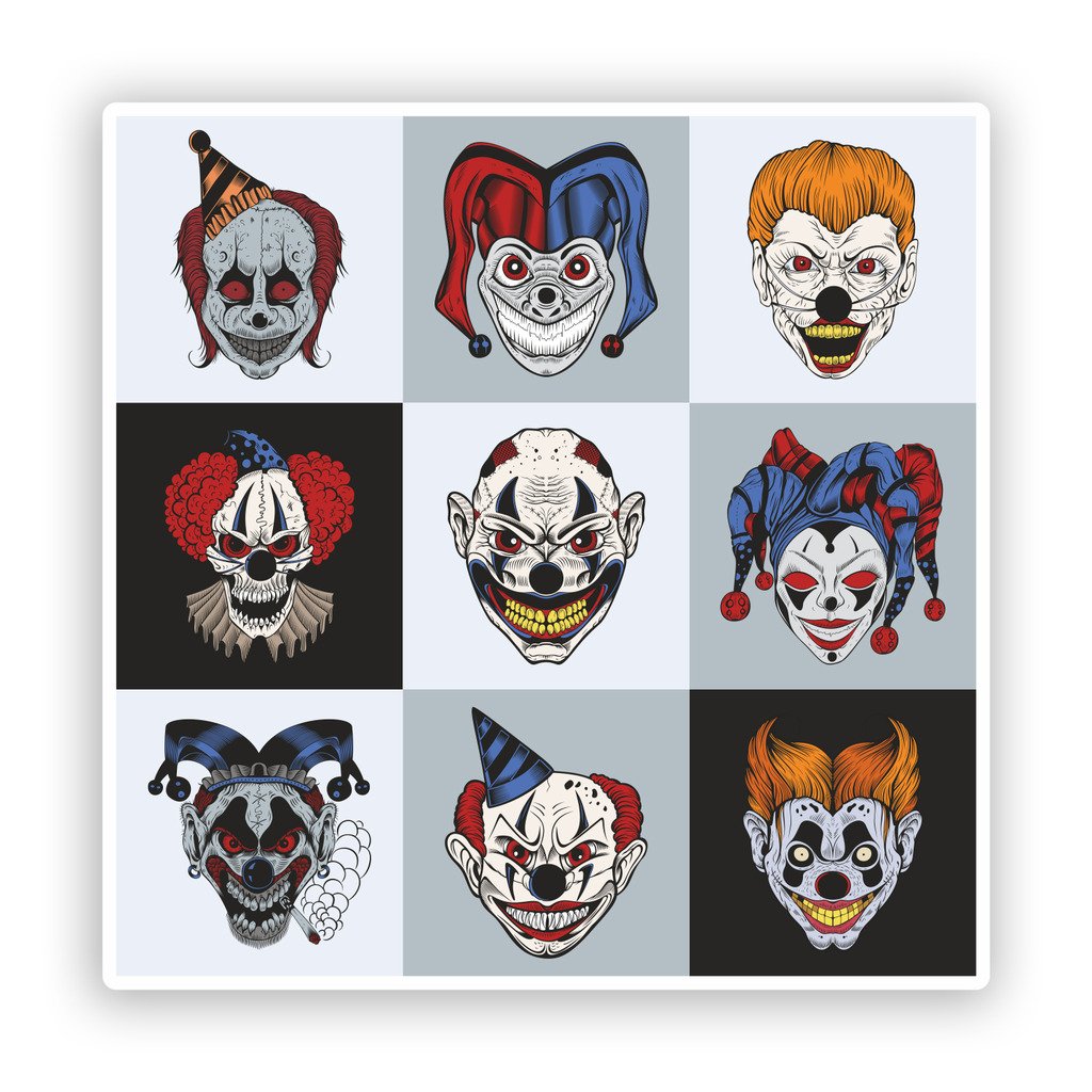 2 x 30cm/300mm Scary Clown Adesivi vinilici Scary Halloween Horror #7414