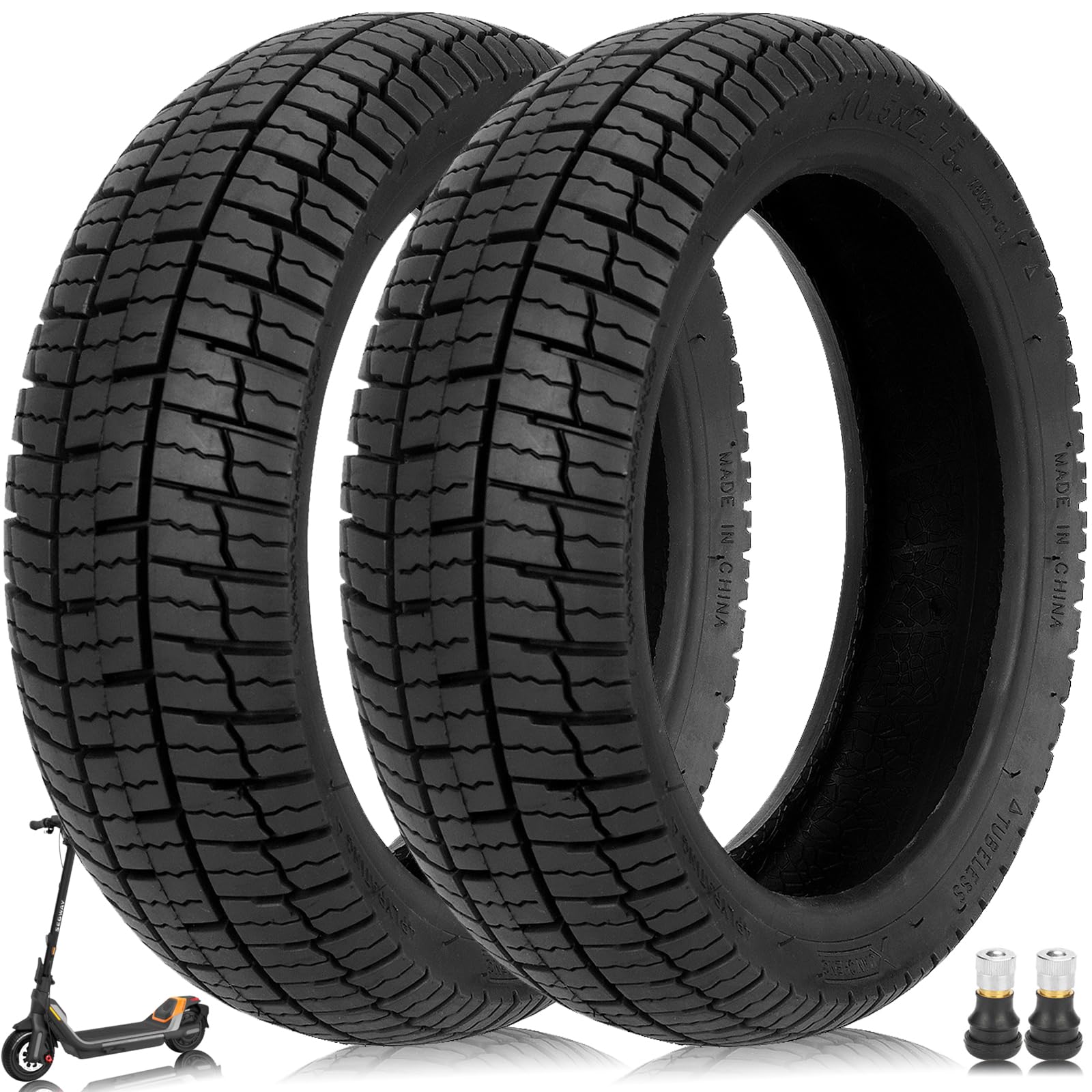10,5 x 2,75 pneumatici tubeless per scooter elettrico Segway Ninebot P65 P100 P100su, pneumatici di ricambio da 10 pollici, pneumatici senza tubo, in gomma antiscivolo anteriore e posteriore, ruote di