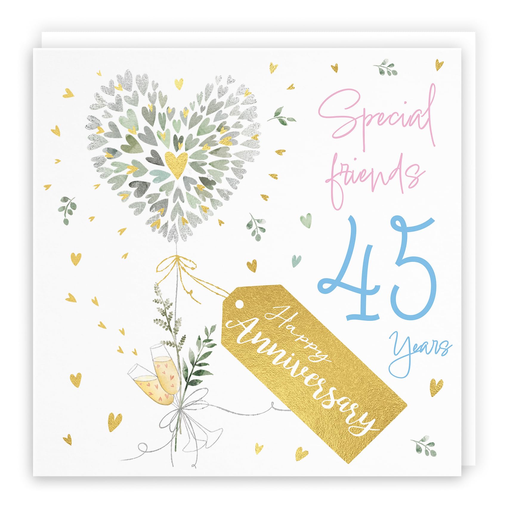 Hunts England, Special Friends 45th Anniversary Card, 45 Years, Contemporary Hearts, Gold Foil