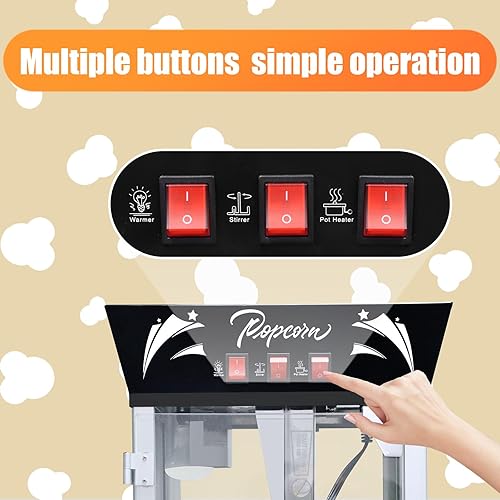 Miniatura 4 de Máquina para hacer palomitas de maíz, 850 W, máquina profesional para hacer palomitas de maíz, hervidor de acero inoxidable de 12 onzas, máquina de