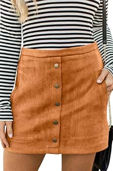 Meyeeka Faux Leather Skirt for Women Vintage High Waist Classic