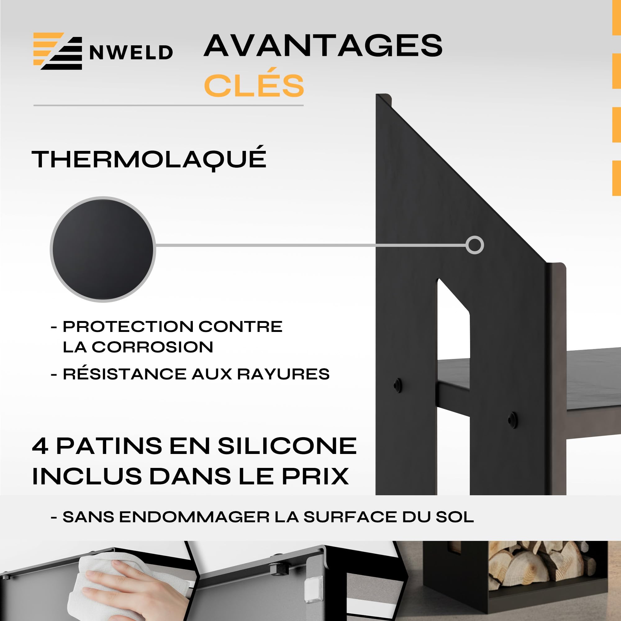 Legnaia da Esterno in Metallo LOFT - Scaffale per Legna da Camino 122x30 cm - Struttura in Metallo Nero Opaco - Design Industriale per Interni ed Esterni