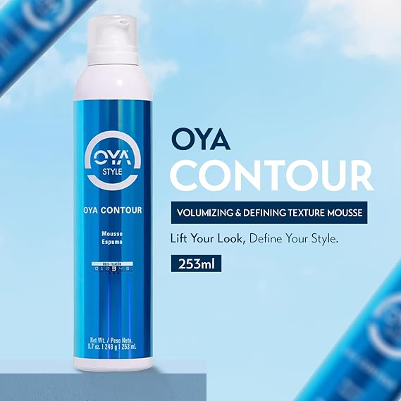 OYA CONTOUR Moisturizing Hair Mousse - Nourishing Volumizing Styling Foam for Curly & Wavy Hair - Defines Curls, Smooths Frizz, Boosts Shine & Bounce - Flexible Hold Salon Quality Styling - 253 ml