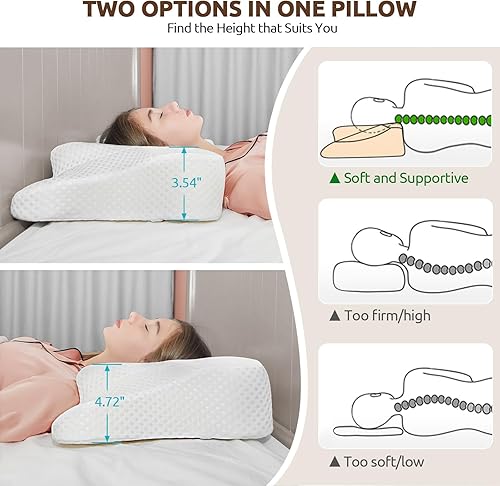 Miniatura 3 de DONAMA Almohada cervical para el cuello para aliviar el dolor, almohadas de espuma viscoelástica de contorno sin olor con funda de almohada