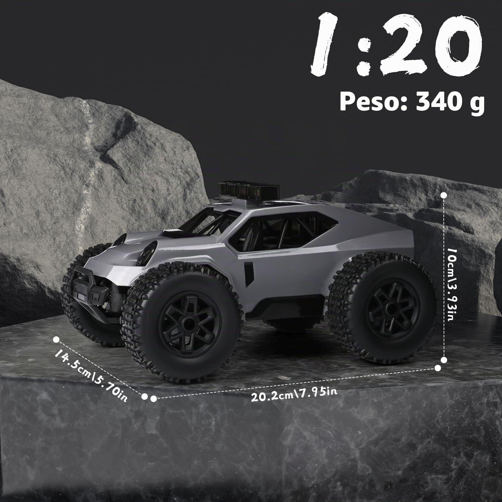 Comius Sharp Coche Teledirigido, Coche Teledirigido De Alta Velocidad 1/20 25km/H, Todo Terreno Todoterreno con Luces Led, Regalo para Niños De 7 A 14 Años(Gris)