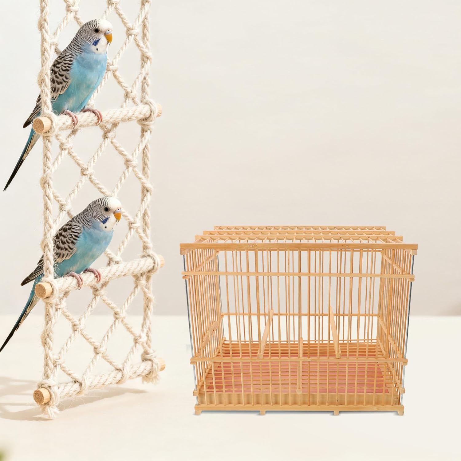 Generic Bamboo Small Bird Cage Outdoors Bird Carrier Case with Removable Tray & Hook Lightweight Parrot Cage for Finch Canary and Parakeet 11.40x9.43x7.86in