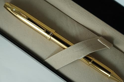 Sheaffer 100 bolígrafos recargables con barril de oro PVD, tapa y ribete en caja de regalo premium
