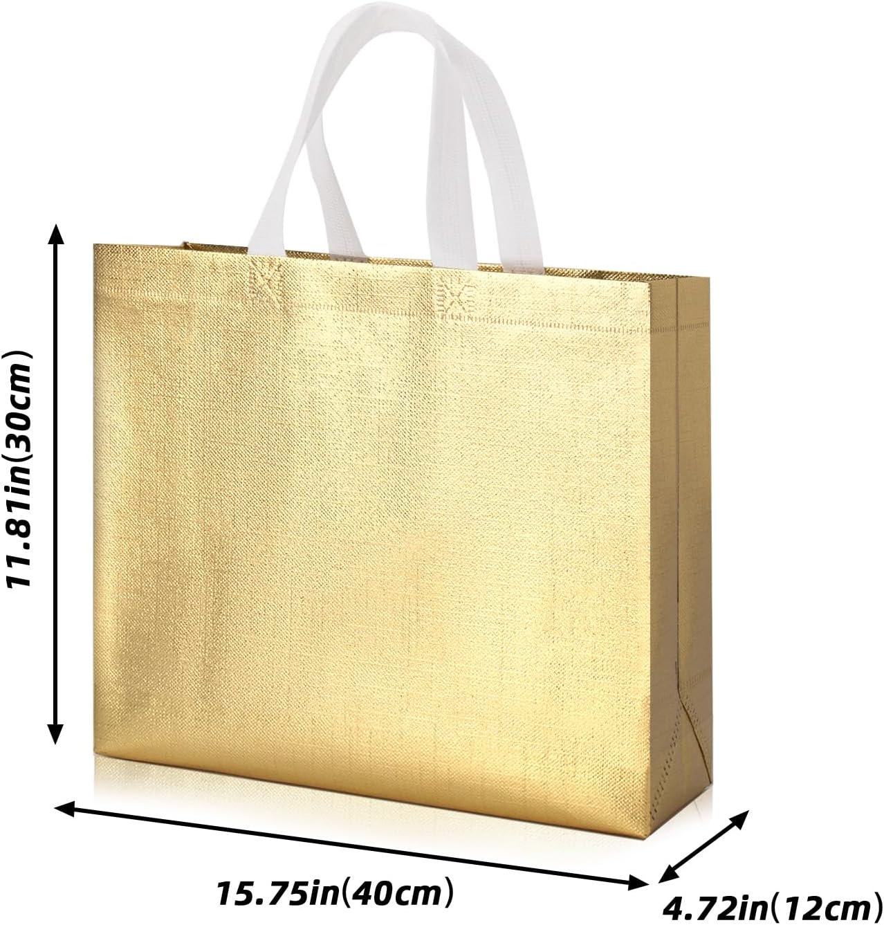 20 Pcs Glossy Big Gold Gift Bags with Handle and Sturdy Base,Shiny Reusable Non-woven Holiday Gift Bags Bulk,15.75 x 11.81 x 4.72 In,for Xmas, Birthday, Wedding, Party,Easter (Gold, M) - Image 2