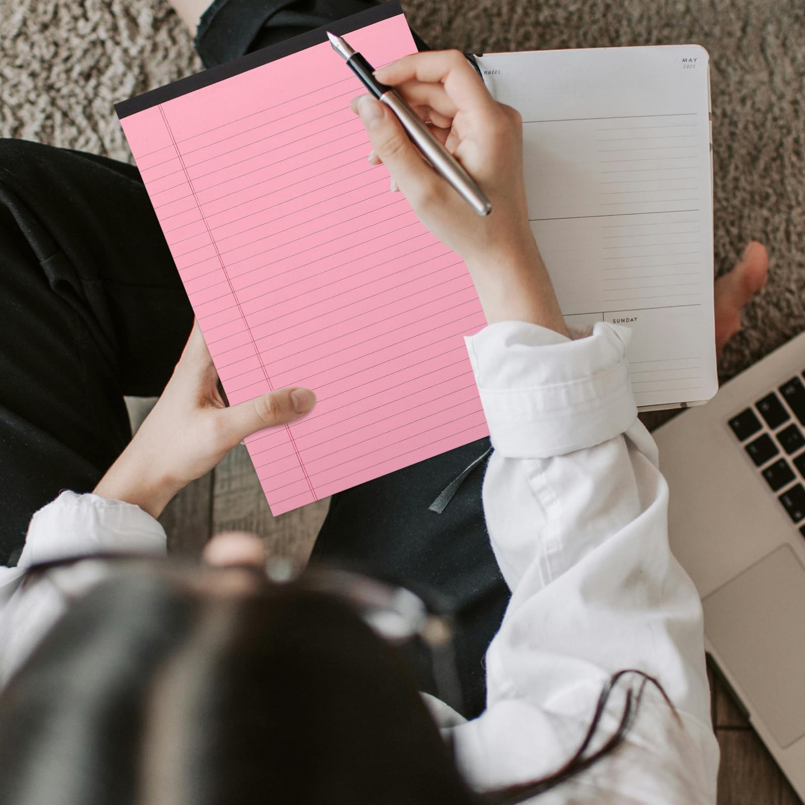 STOBAZA Set 4 Pezzi Quaderni A4 Rosa Pagine a Righe, Divisori e Layout Orizzontale, Carta Adesiva Strappabile per Scuola e Casa