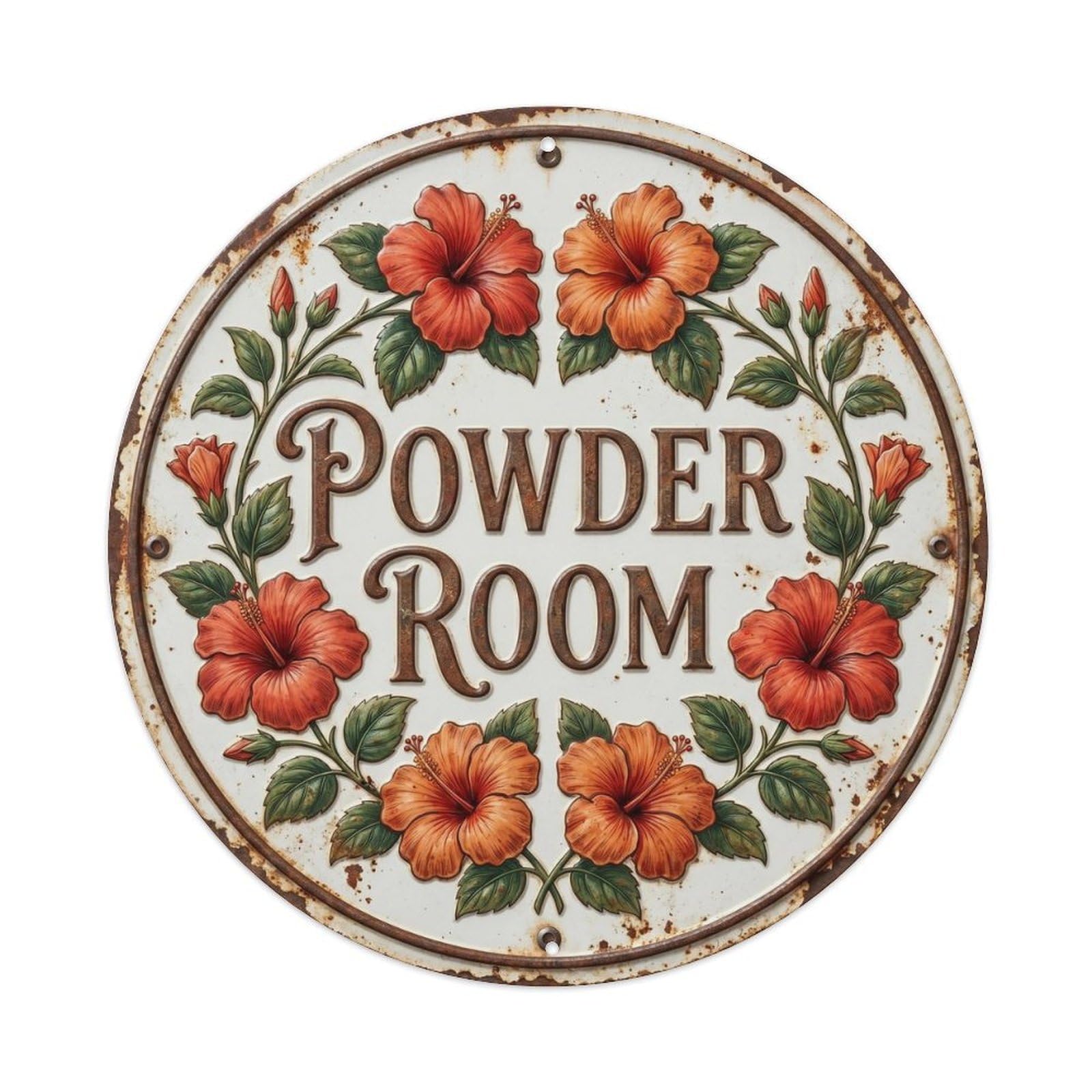 Hibiscus Powder Room Botanical Floral Vintage Label Metal Tin Sign