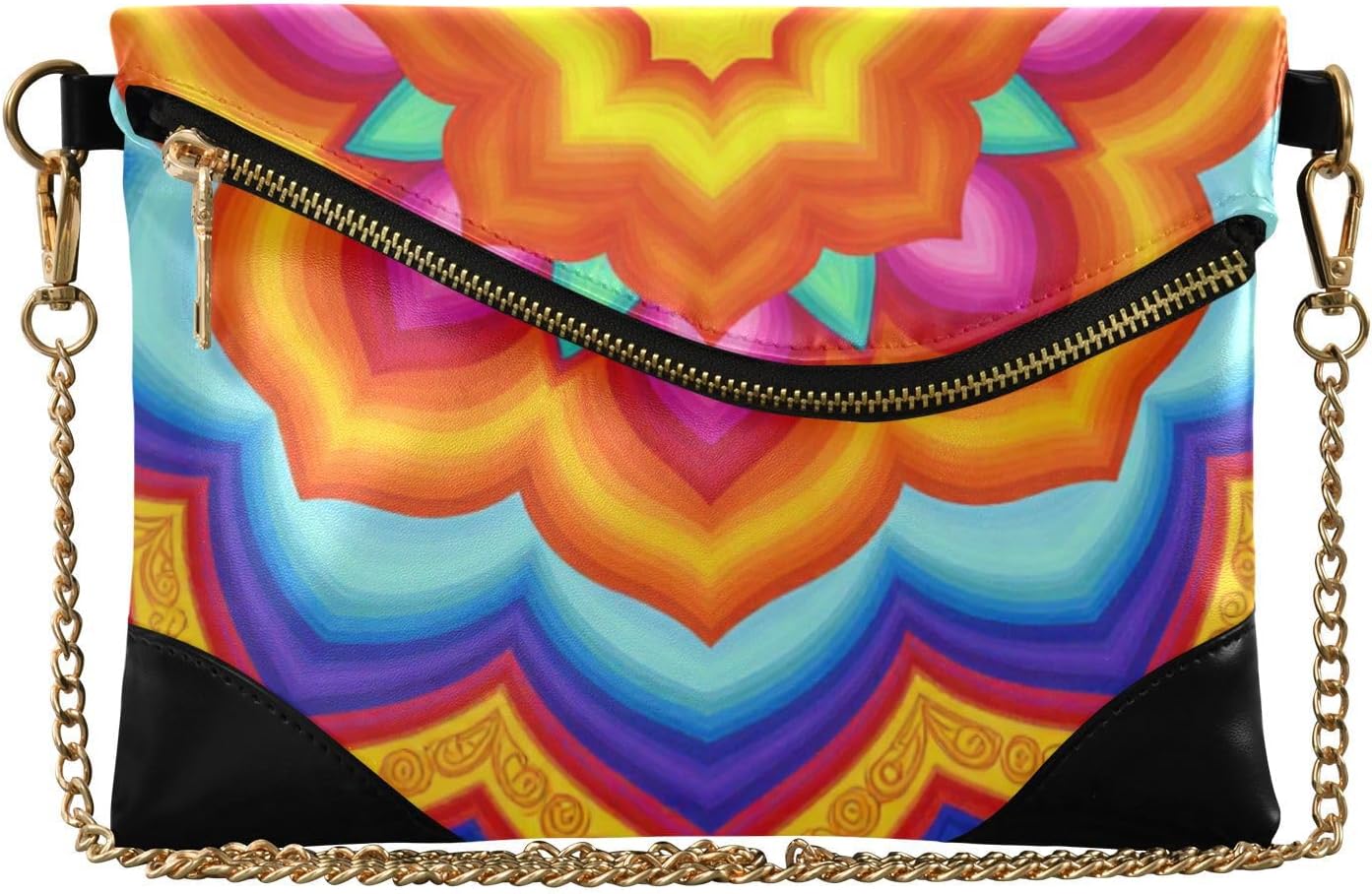 PU Leather Clutch Handbags for Women Trendy Crossbody Bags for Lady Rainbow Water Lily Mandala