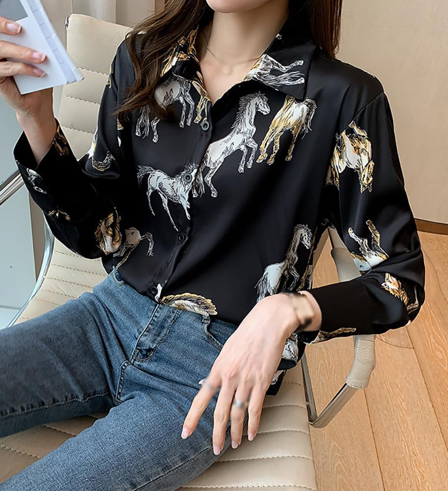 XYGJZ Womens Vintage Horse Print Long Sleeve Button Down Shirt Western Shirts - Image 5