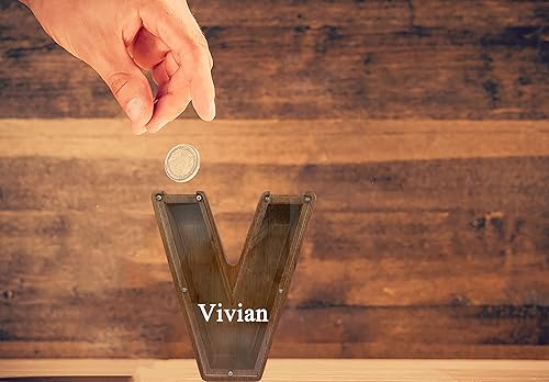 Vista 200 de Alcancía grande de madera personalizada para niños, alcancía con nombre personalizado, alcancía (nombre grabado láser) letras del alfabeto