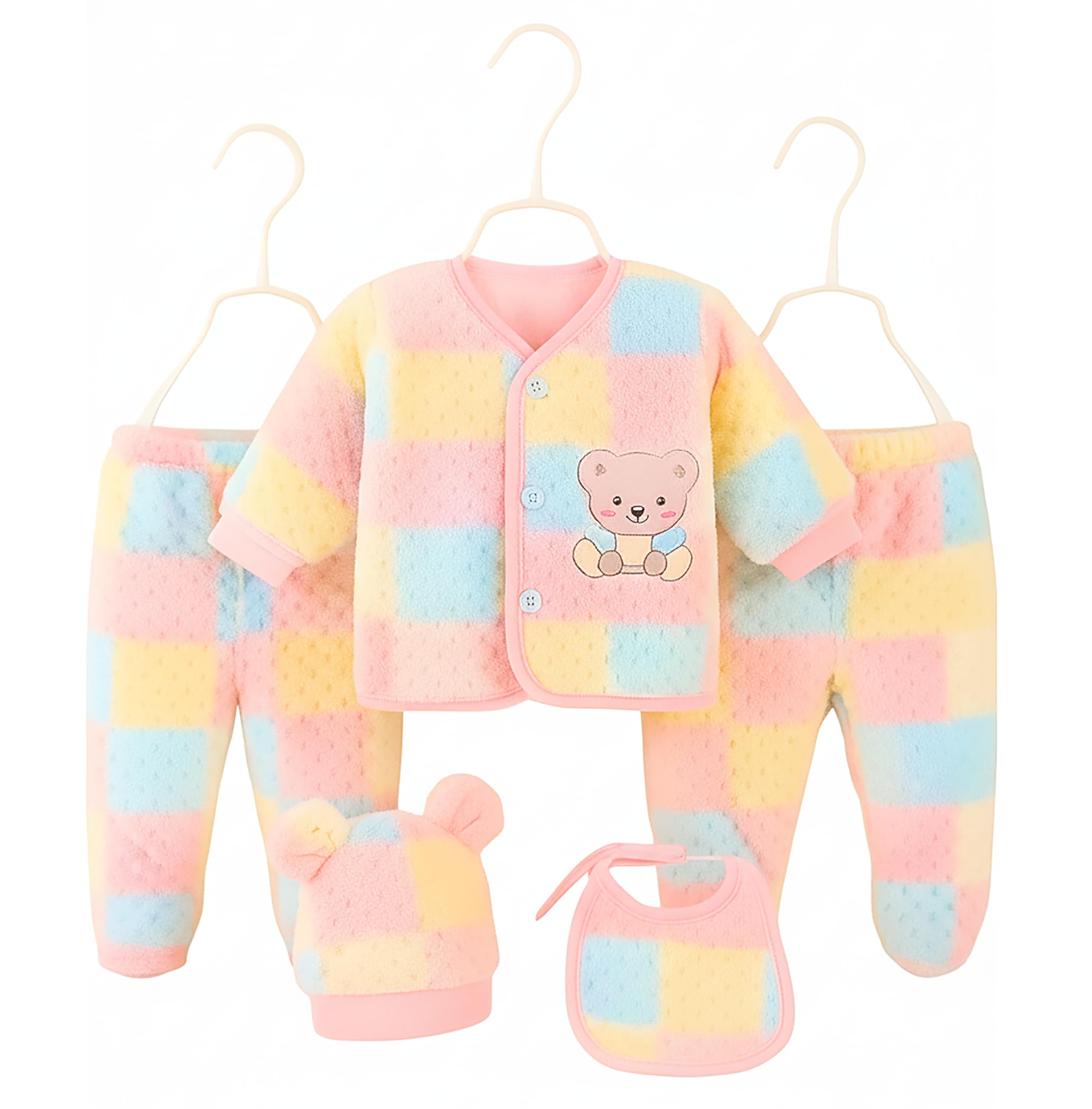 Billiondesigner New Born Baby Winter Wear Keep Warm Keep Warm Cartoon Printed Baby Clothes 5Pcs Sets Cotton Boys Girls Unisex Baby Fleece/Falalen or Flannel Suit Infant Clothes First Gift (0-1 Month)