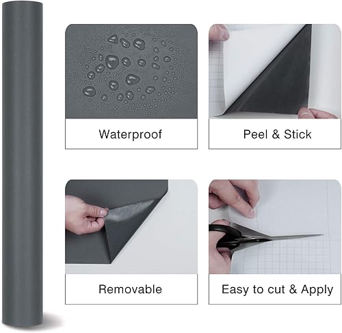 Vista 61 de Mecpar Papel tapiz sólido de 15.7 pulgadas x 98.43 pies, papel tapiz adhesivo con textura mate, papel adhesivo autoadhesivo y grueso, color negro