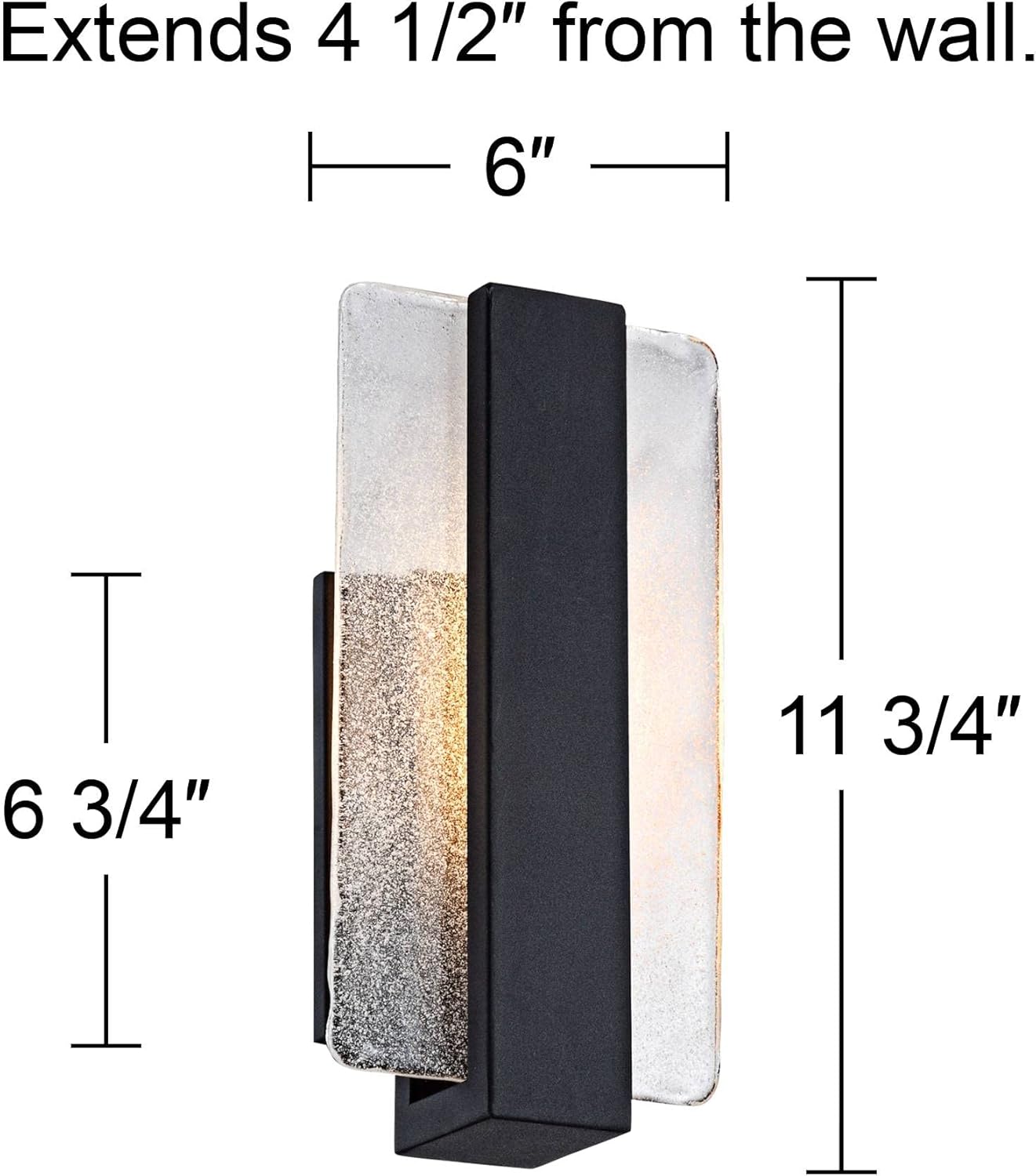 Possini Euro Design Cascadia Modern Wall Light Sconces Set of 2 Black Metal Hardwired 6" LED Fixture Piastra Art Glass Panel for Bedroom Bathroom Vanity Living Room Home Hallway Dining Kitchen