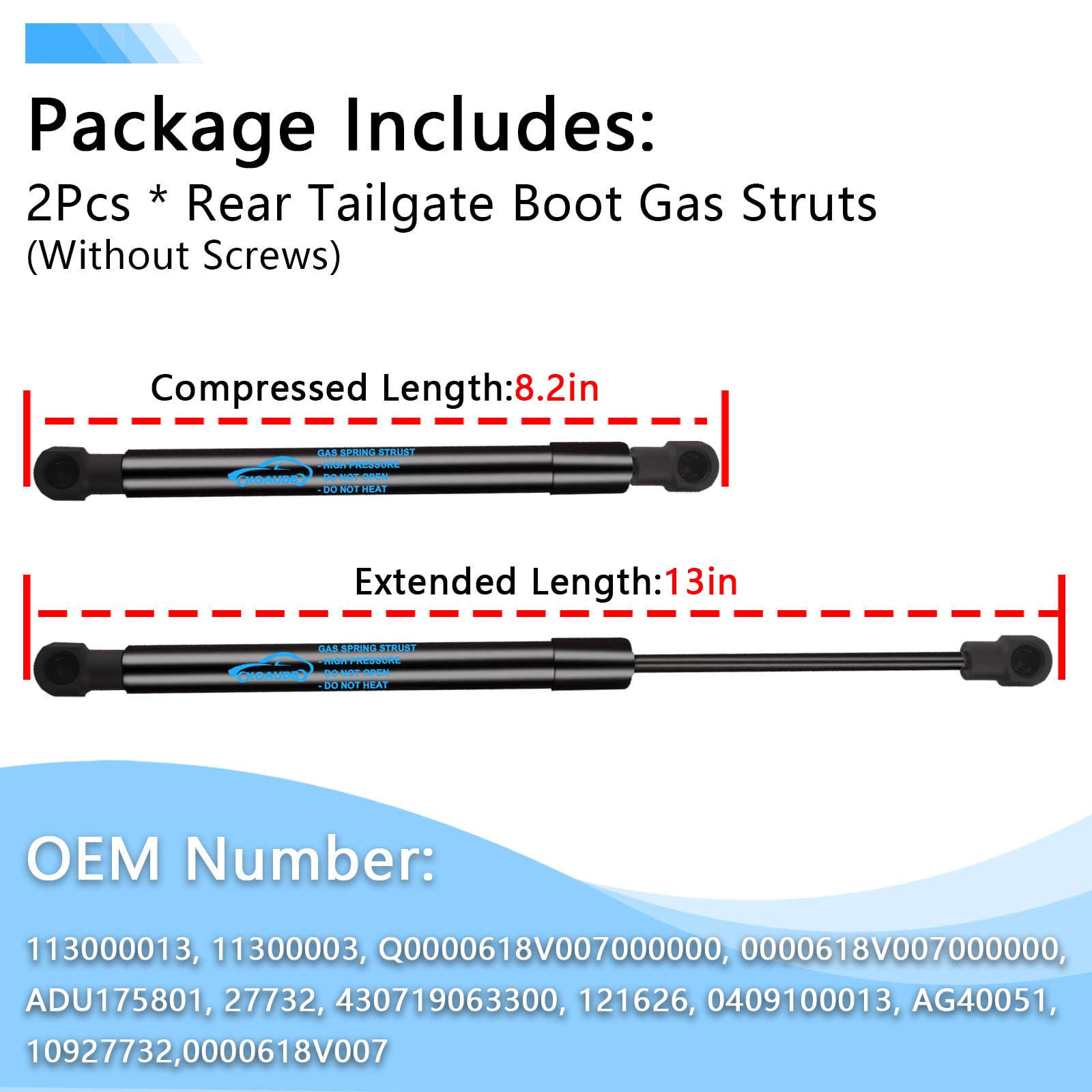 2x Aggiornata Molle a Gas Ammortizzatori Posteriori per Smart City Coupe Fortwo 1998-2007 PAIR Posteriore Pistoni per Portellone Sostituire #430719063300, 0409100013, 10927732, 0000618V007