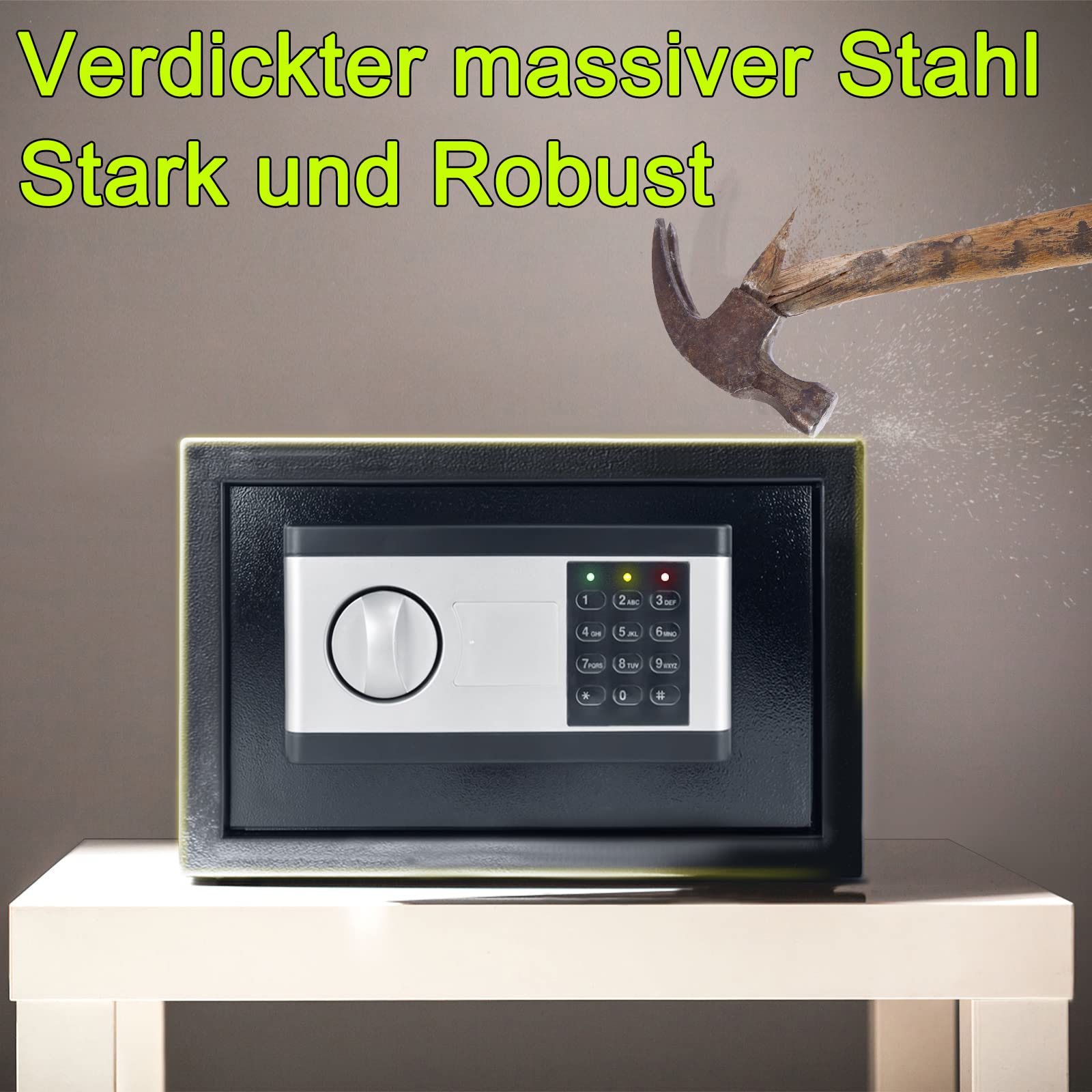 YRHome Mini cassaforte per la casa, 34 l, piccola cassaforte per mobili, in acciaio ferro, con password digitale, 2 chiavi di sicurezza, scatola per batterie e funzioni di allarme