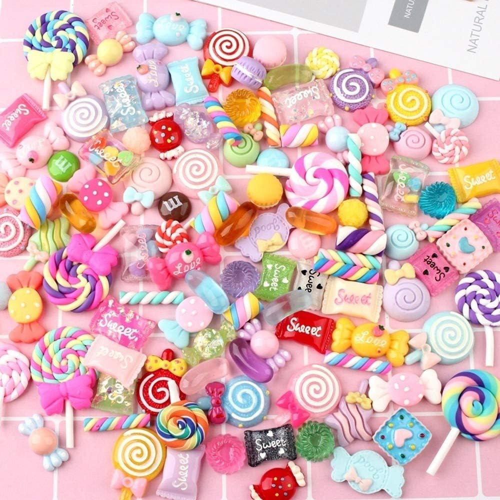 100 Pieces Slime Charms Mixed Candy Sweets Resin Flatback Slime Beads Making Supplies for DIY Scrapbooking Crafts