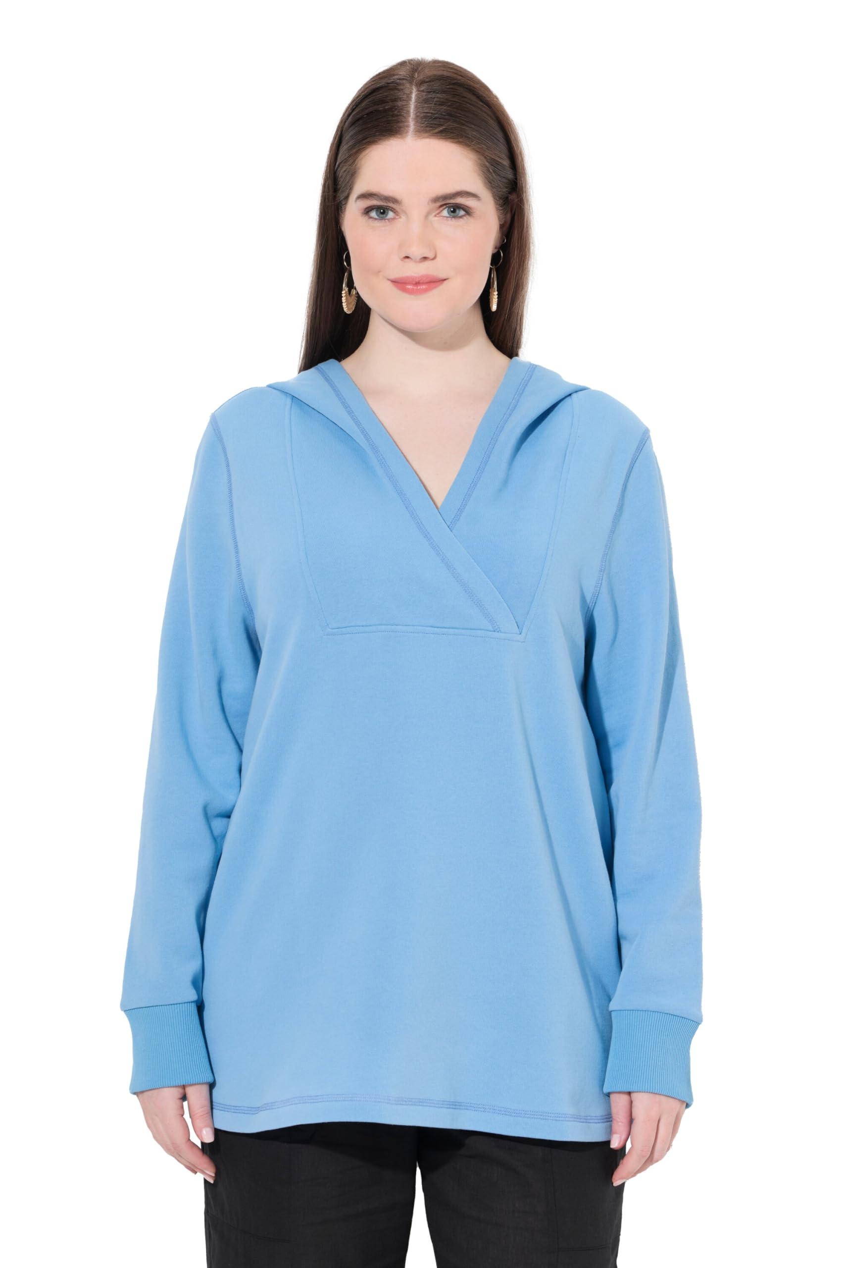 Ulla Popken Damen große Größen Übergrößen Plus Size Hoodie, Schalkragen-Einsatz, Langarm, Biobaumwolle 839381