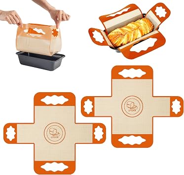 2 Pcs Reusable Silicone Bread Loaf Pan Liner, Food Grade BPA Free Bread Baking Mat, Non-Stick and Heat Resistant Dough Transfer Tool, Sourdough Sling with 4 Handles, Fits 9x5" or 1.5Lb Loaf Pans